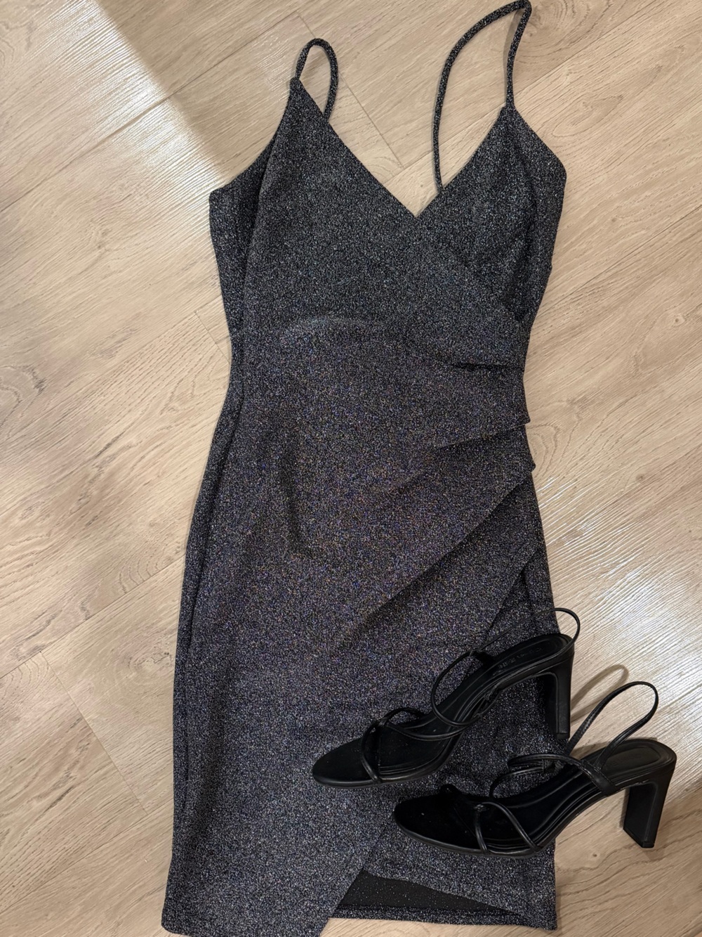 Windsor Black Glitter Mini Dress with Ruching